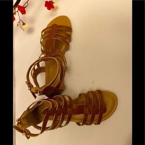 Wild Diva lounge brown  woven  Ankle strap flat